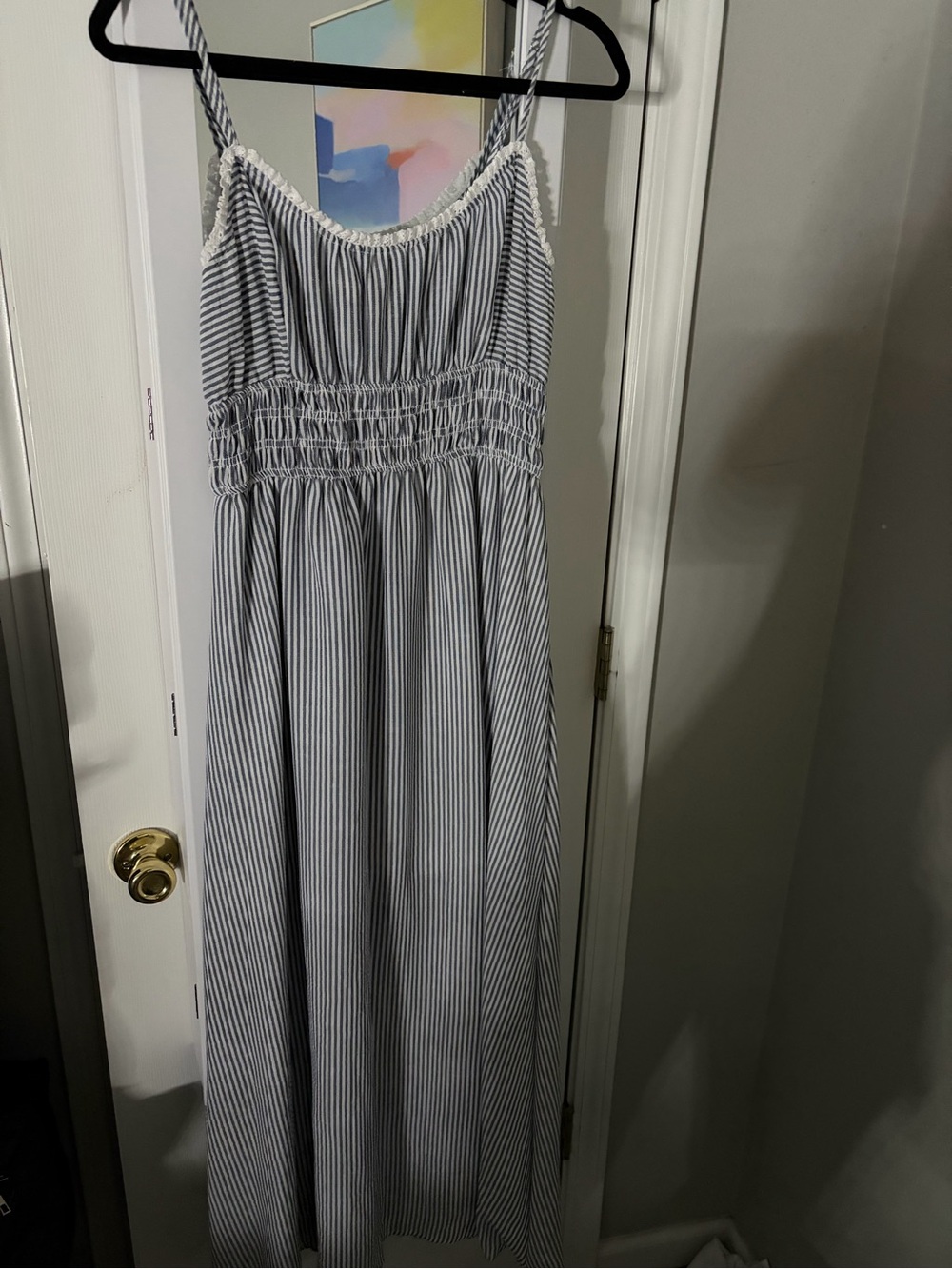 mine Blue & White Striped Smocked Maxi Dress
